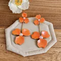 Exaggerated orange enamel flower drop earrings with white pearl accents for women - Steel Needle Style / Orange