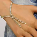 Bracelet de doigt doré de luxe avec des pierres de zircone rectangulaires étincelantes - Double Rangée Pierre Rectangulaire (04 Finition Or 14K) / Or