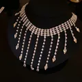 Detailed view of luxury rhinestone waterdrop tassel necklace with sparkling silver finish - Silver