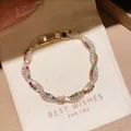 Close-up of gold-plated bracelet with multi-colored gemstones and sparkling zircons - 43# Bracelet