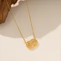 Detailansicht der Halskette mit ineinandergreifenden Ringen und funkelnden Kristallen - Doppelschleife Kreis (9250) / Gold