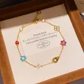 Exquisite gold-plated bracelet featuring colorful zircon flowers and cute ladybugs charms - 20# Bracelet