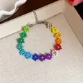 Handmade colorful glass beaded flower bracelet with vibrant rainbow summer theme colors - Bracelet / Colorful
