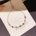 Elegant adjustable silver bracelet featuring vibrant multicolored square zircons on pouch - 26# Bracelet