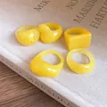 Collection of yellow resin rings in various geometric and novelty duck shapes - Bright Yellow 5-Piece Set / 5 Pieces / Yellow