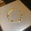 Gold plated bracelet featuring yellow oval gemstones and clear zircons for women - 29# Bracelet