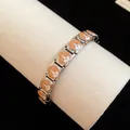 Close-up detail of stainless steel dog charm bracelet with enamel beagle pattern - Beagle Style (TB163) / Silver