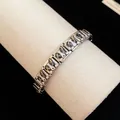 Detailed view of stainless steel puppy dog head enamel linked bracelet for women - French Bulldog Style (TB163) / Silver