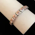 Macro view of stainless steel charm bracelet featuring cute enamel Corgi dog designs - Corgi Style (TB163) / Silver