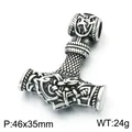 Retro stainless steel Thor's Hammer Mjölnir pendant for men, 46x35mm size and 24g - Ram Head Celtic Knot Style (KP118520-LU) / 46x35mm
