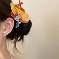 Pince à cheveux orchidée en tissu coréen avec perles pour des coiffures élégantes - Pince à bec de canard (Jaune)
