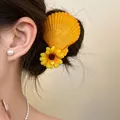 Pince à cheveux coquillage jaune avec fleur en tissu, accessoire de mode coréen - Pince Croco (Orange)