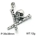 Hardcore punk style skull and crossed baseball bats metal pendant necklace jewelry 39x38mm - Skull Baseball Bat Style (KP118533-LU)