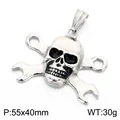 Vintage punk style stainless steel skull pendant with cross wrenches and 30g weight - Skull Wrench Cross Style (KP118665-LU)