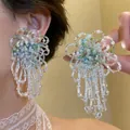 Elegant glass beaded flower tassel earrings with silver needles for a sweet vacation look - Style 62 (Silver Pin)