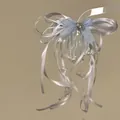Exquisite detail of a light blue ribbon bow hair clip with pearls and delicate charms. - Duckbill Hair Clips / Blue