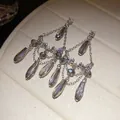 Boucles d'oreilles pampilles en argent avec cristaux gris et strass scintillants - Argent-Gris