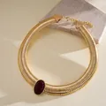 Vintage chunky gold metal collar necklace with large oval burgundy resin stone charm - Gold Necklace with Red Oval Resin