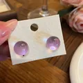 Minimalist purple round resin ball stud earrings with silver pins, French style - Round Style (HE33609-) / Purple