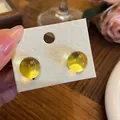 Simple round amber resin stud earrings with silver needles for women - Round Style (HE33609-) / Yellow