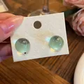 Elegant minimalist round green resin stud earrings with silver needles for daily wear - Round Style (HE33609-) / Green