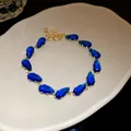 Elegant royal blue teardrop zircon bracelet with gold plating and adjustable chain - Gold-Dark Blue