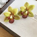 Handmade orchid flower stud earrings with yellow-green gradient for beach vacation style - Style 36 (Silver Pin) / Green