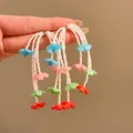 Bohemian beach vacation style white beaded drop earrings with colorful chiffon flowers - Style 41 (Silver Pin) / Colorful