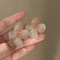 Elegant peach translucent flower stud earrings for a sweet seaside vacation look - Style 50 (Silver Pin) / Yellow