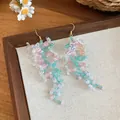 Handmade beaded floral drop earrings in soft blue and pink tones, bohemian style - Style 54 (Silver Pin-Eco) / Blue Pink