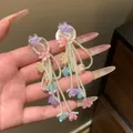 Sweet multicolored floral tassel earrings with delicate beads for a fresh summer look - Style 60 (Silver Pin) / Colorful