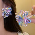 Colorful handcrafted beaded flower earrings perfect for a seaside vacation style - Style 71 (Silver Pin) / Colorful