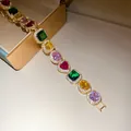 Macro view of multi-colored gemstone bracelet with heart and square shaped stones - Multi-color Zirconia Bracelet