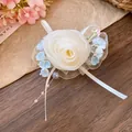 Elegant handmade white chiffon rose hair clip with small blue flowers and delicate pearls - Blue Style (HH9850)