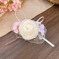 Elegant cream chiffon rose hair clip with pink and purple small floral accents - Pink Purple Style (HH9850)