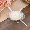 Elegant handmade white chiffon flower hair clip with iridescent pearls and ribbons - Blue Pink Style (HH9850)