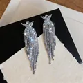 Eleganti orecchini pendenti a nappa in argento con strass scintillanti per feste - Argento