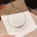 Bracelet élégant en argent avec zircon rose ovale et fermoir ajustable bolo. - Strass Ovale Rose Fleur Blanche (43#) / Argent-Rose (43#)