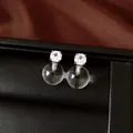Elegant clear zircon stud earrings with crystal sphere drop on silver needle for women - Zirconia Glass Style / Silver