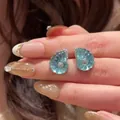 Detalle macro de elegantes pendientes de botón con forma de concha azul claro - Pendientes de botón / Azul
