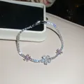 Bracelet à fleurs en zircon brillant avec cristaux roses et clairs pour un look doux - Trois Accents Floraux Roses (48#) / Argent-Rose (48#)