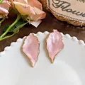 Retro pink marble texture earrings with gold metal edge in elegant design - Pink