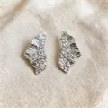 Detailed macro view of silver-tone textured wing earrings set with sparkling zircons. - Pleated Geometric Style (HE32548) / Silver
