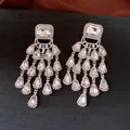 Vintage silver rhinestone earrings with square and teardrop crystal dangles for women - Water Drop Tassel Style / White