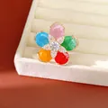 Elegant 18k gold plated adjustable ring featuring a colorful flower with cubic zirconia - Colorful Zircon Flower / Gold