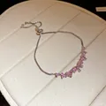 Elegant pink zircon heart and bowknot bracelet with adjustable silver chain for women - Silver-Pink