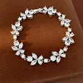 Elegant silver finish floral bracelet with sparkling white zircon stones for wedding party - Silver-White