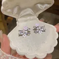 Pendientes de botón de mariposa y flor con esmalte rosa y cristales transparentes - Estilo Mariposa Flor (2#) / Plateado