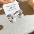 Elegant S925 silver needle C-shaped stud earrings with sparkling heart-shaped glass crystals - Heart C-Shaped Style / Silver & Blue