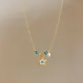 18k gold-plated star necklace featuring blue floral motif, pearl and turquoise beads - Evil Eye Star Style / Necklace - Gold (Gold Plated)